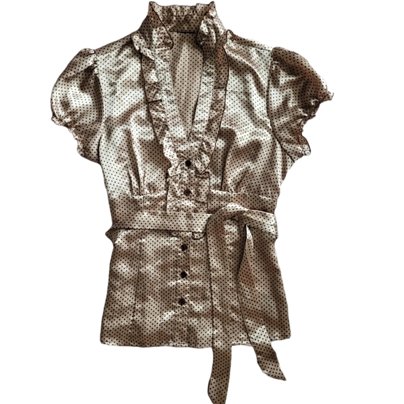 Bcx polka dot girls satin short sleeve blouse - Picture 1 of 6